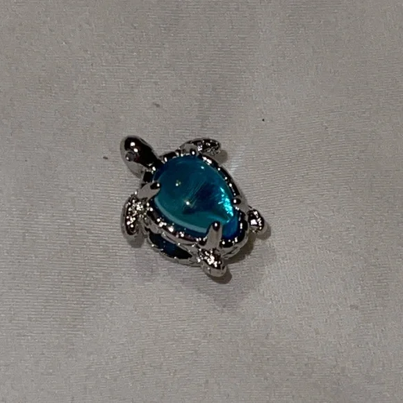 Sterling Silver Turtle Charm with Blue Gemstone - Picture 4 of 11